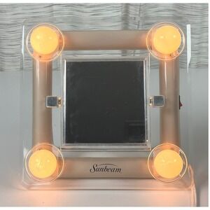 Vintage Sunbeam Lighted Makeup Mirror Clear Acrylic Hollywood Style Vanity Tan